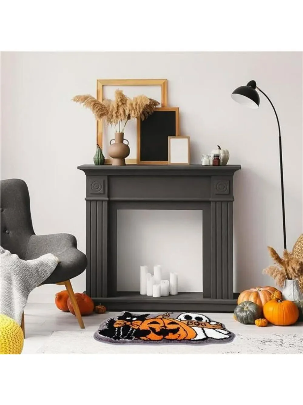 Halloween Bath Rug Ghost Pumpkin Black Cat Non Slip Tufted Bathroom Floor Mat